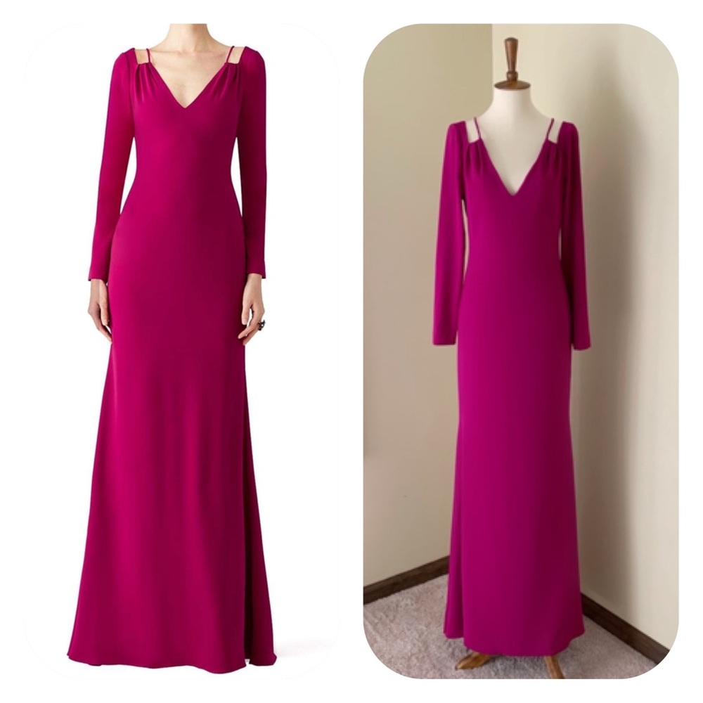 Badgley Mischka Fuchsia Long Sleeve Gown